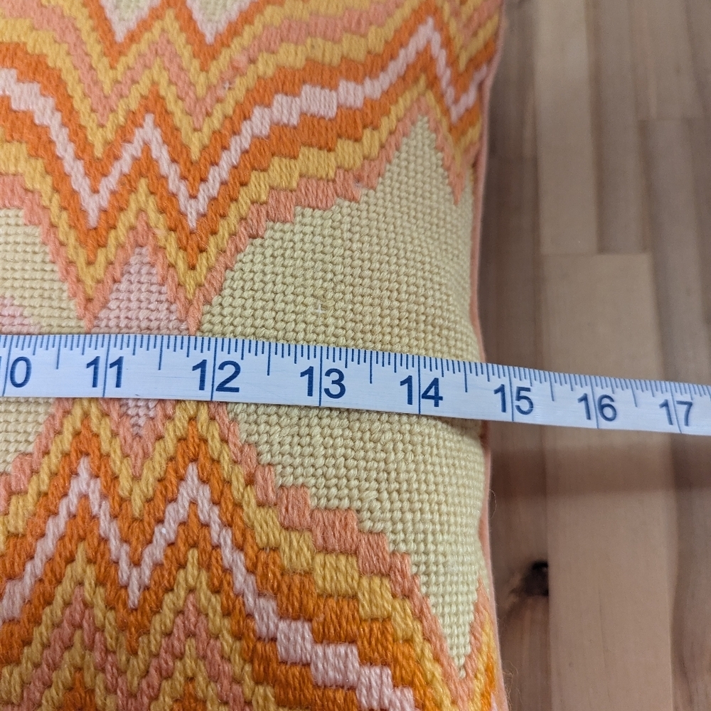 MCM Needlepoint Orange Geometric Throw Pillow Velvet Flame Stitch Vintage - Picture 4 of 5